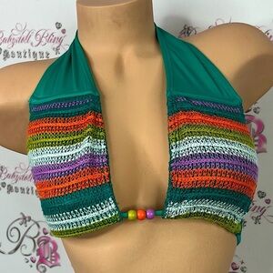Wild Fable bikini top knit beaded boho knitted Teal Crochet Top